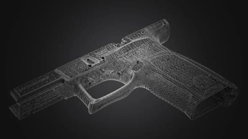 CZ P-10 C DiFEND ergonomic design wireframe 3D model showing digital modeling used for grip geometry