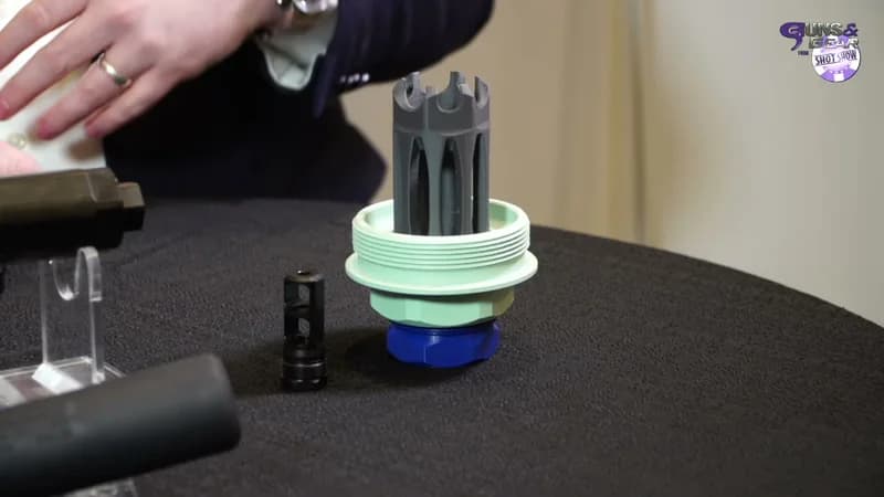 Faxon MuzLok muzzle device showing threading detail