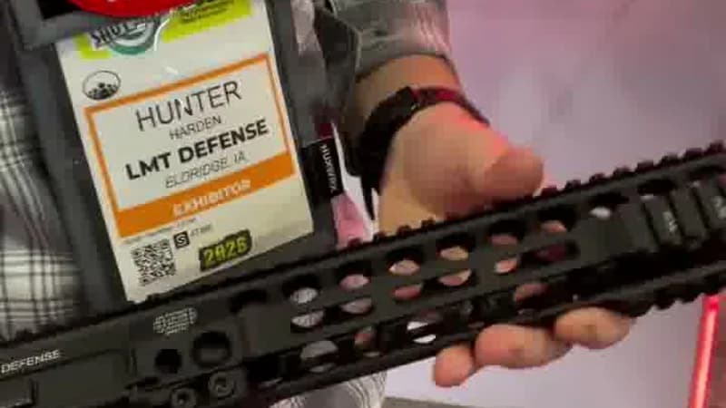 Close-up of LMT hybrid upper showing M-LOK slots on sides