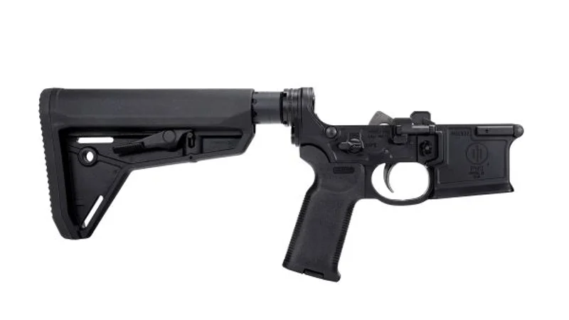 PWS MK1 MOD 2 complete lower receiver assembly showing ambidextrous safety and magazine release controls