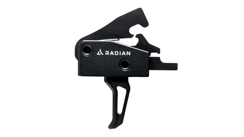 Radian Weapons Vertex AR-15 trigger with flat bow in black on a white background