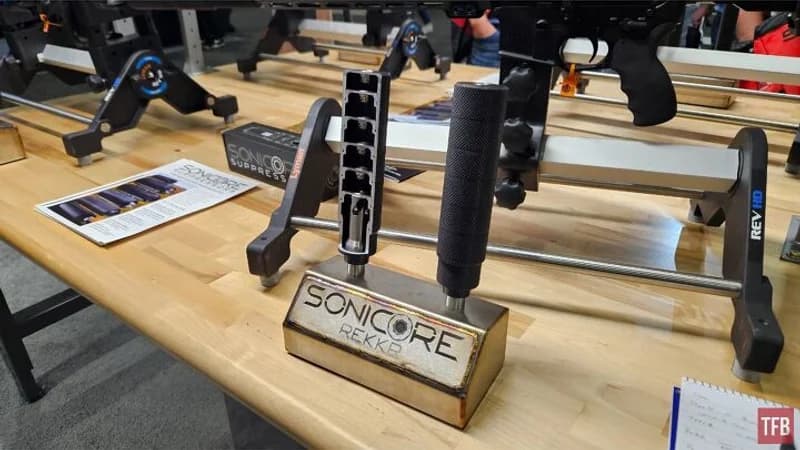Lyman Sonicore suppressor displayed on a table