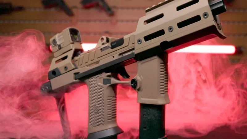 PSA AXR PDW pistol-caliber carbine in side profile showing a Glock-style 9mm magazine inserted