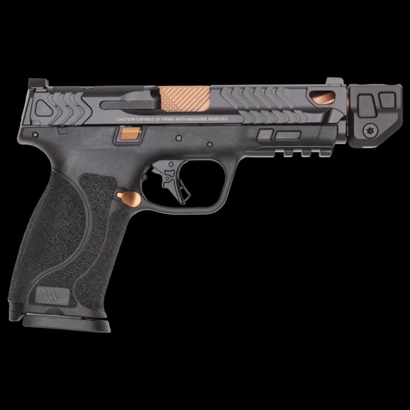 Smith & Wesson M&P9 M2.0 Copper PVD right side profile showing slide serrations and compensator