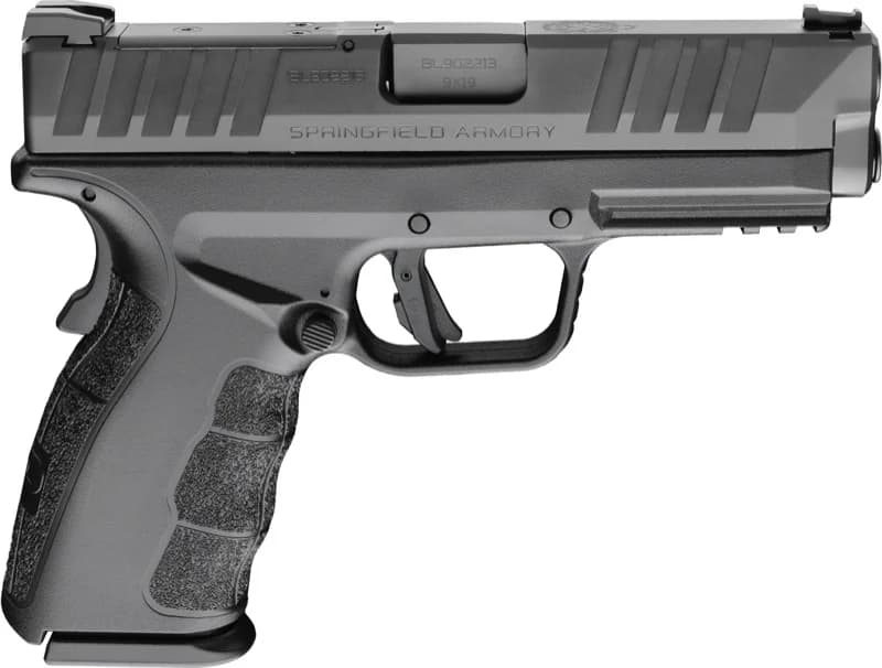 Springfield XD Mod.4 OSP right side profile showing optic-ready slide cut, Springfield Armory markings, and enhanced serrations