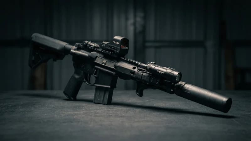 AR-15 configured for home defense with red dot and weapon light