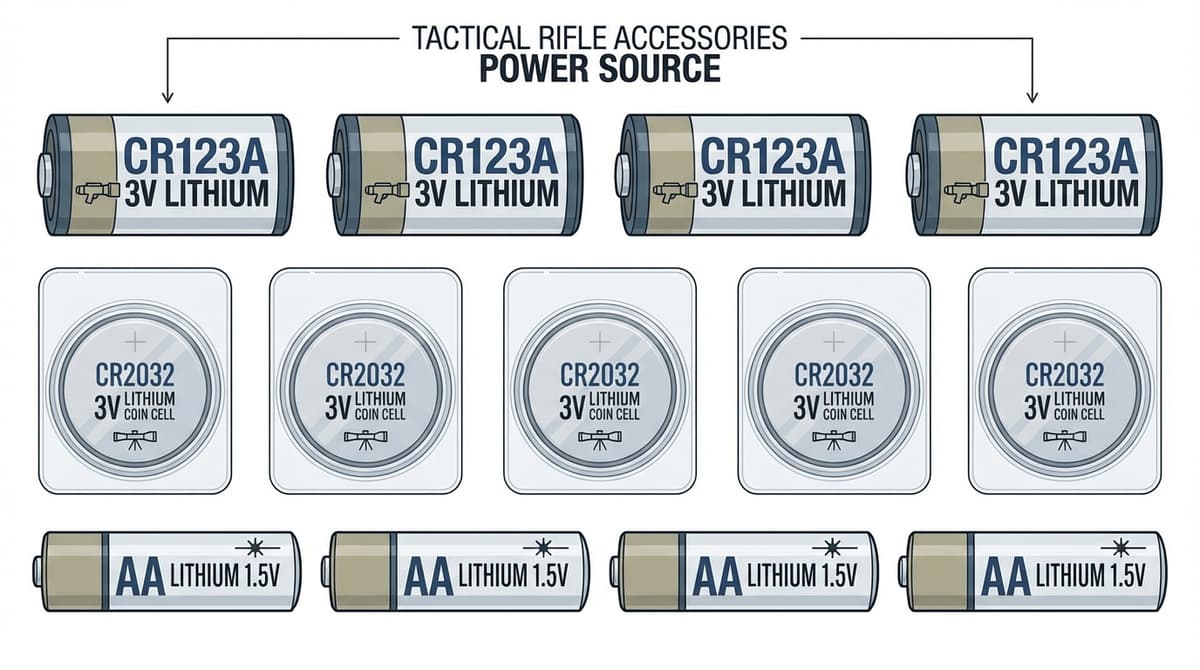 Tactical rifle batteries including CR123A and CR2032