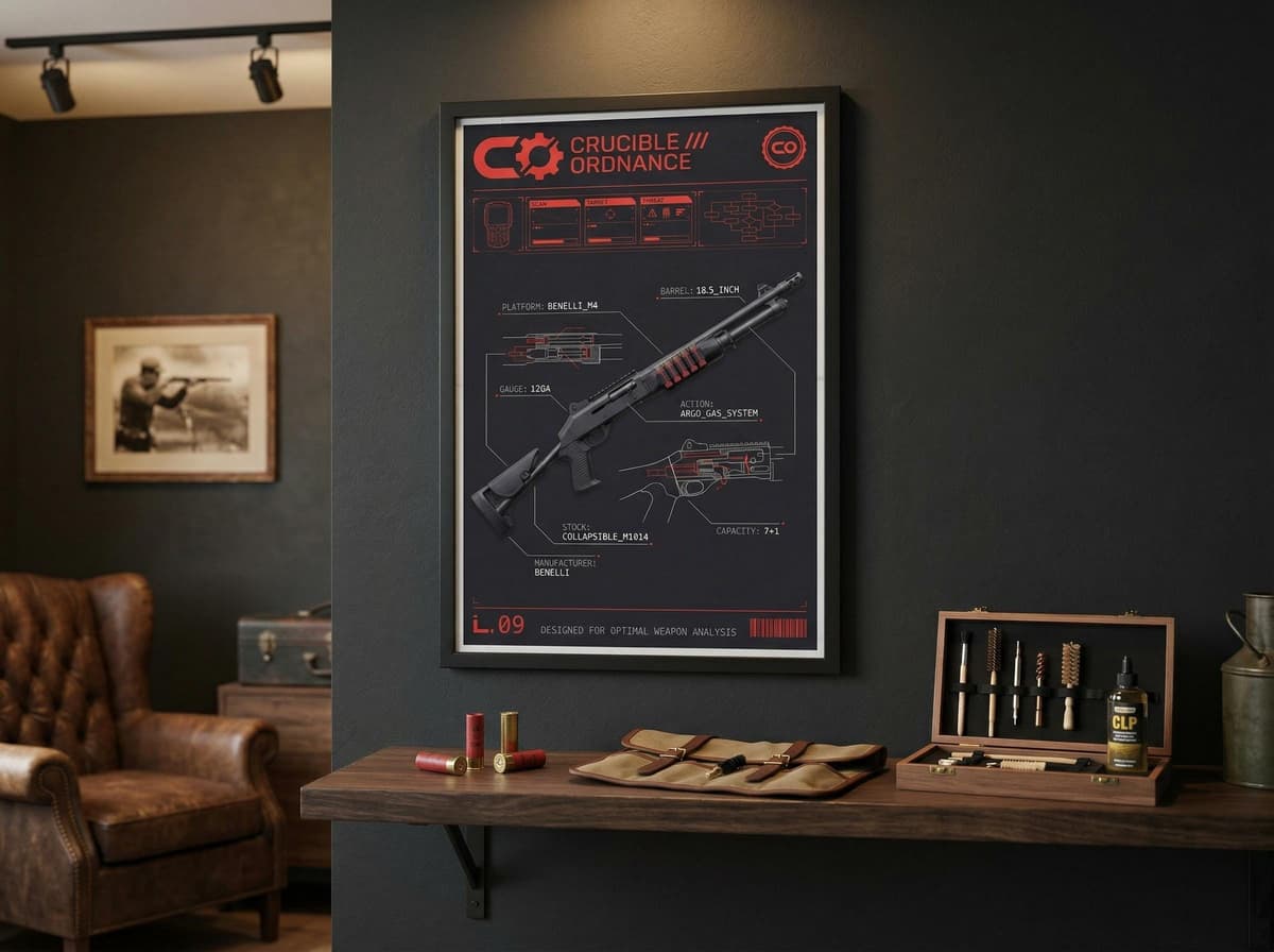 Benelli M4 Shotgun Blueprint Poster | Tactical Firearm Diagram Wall Art (Matte Print)