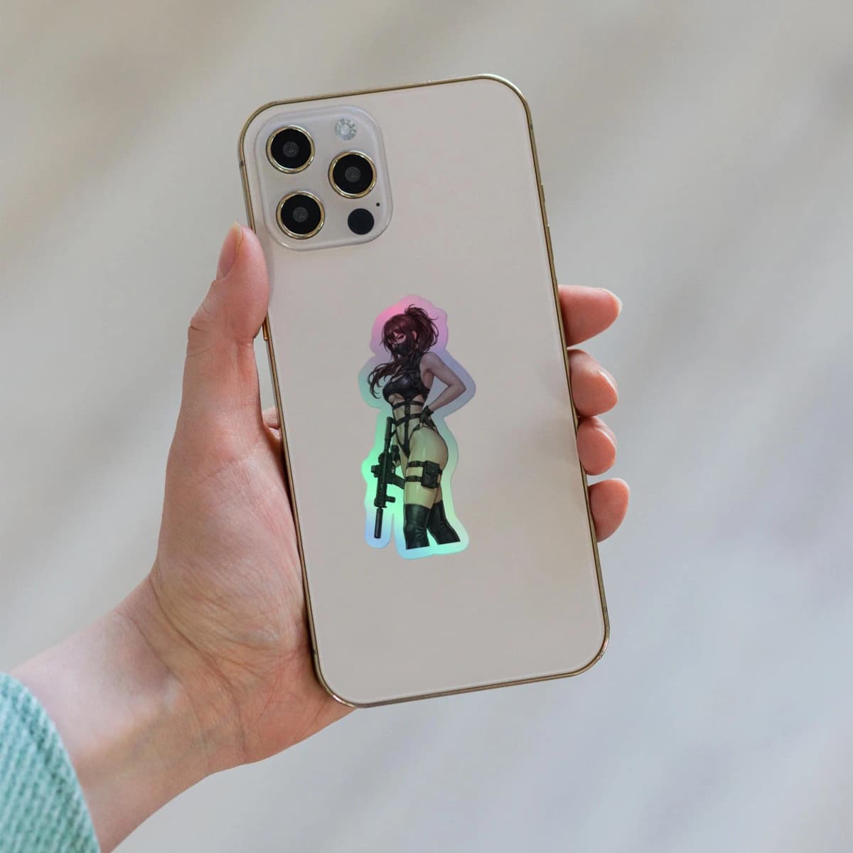 Tactical Girl Sniper Harness Holographic Sticker | Operator Pin-Up Iridescent Vinyl Decal