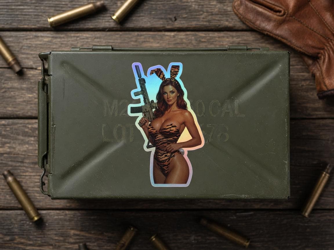 Tactical Bunny Girl Holographic Sticker | Iridescent Vinyl Decal, Waterproof