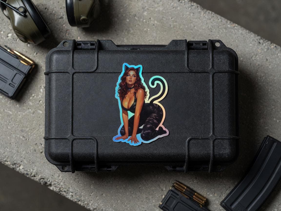 Autumn Catgirl Multicam Holographic Sticker | Tactical Girl Iridescent Vinyl Decal