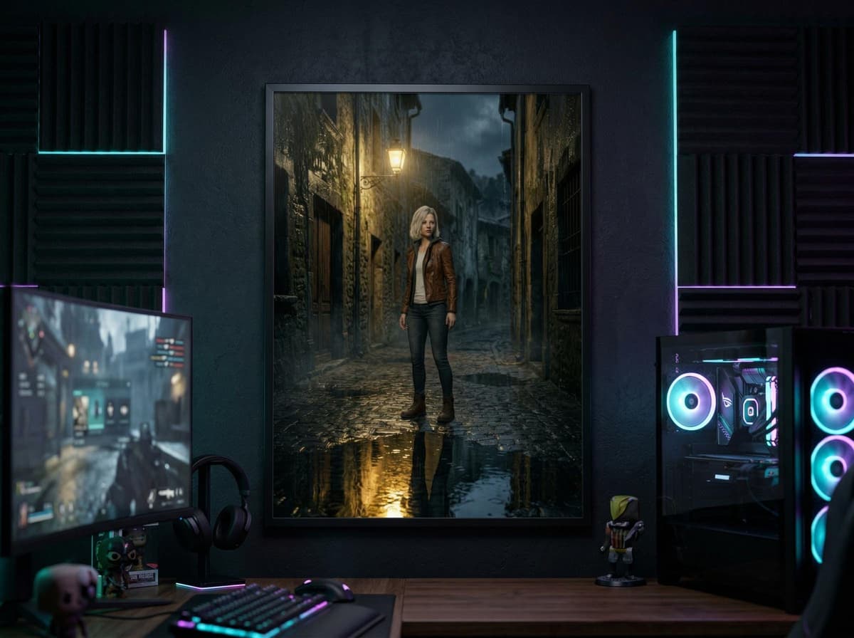 Survivor Girl Rainy Village Poster | Horror Game Art Wall Art (Matte Print)