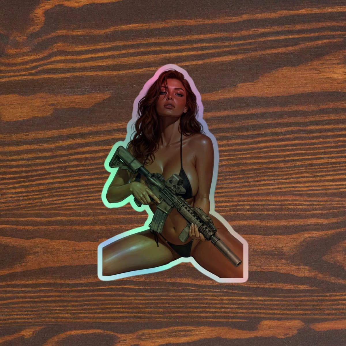 Tactical Girl Bikini AR15 Holographic stickers