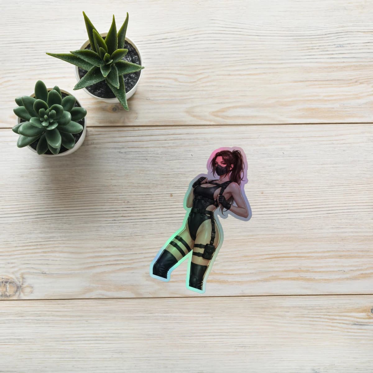 Tactical Girl Harness Strap Holographic Sticker | Operator Pin-Up Iridescent Vinyl Decal