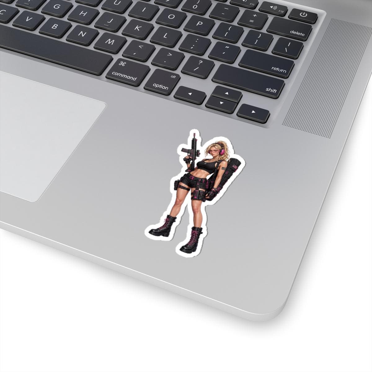 Pink Tactical Operator Pin-Up Kiss-Cut Sticker | Cyber Tactical Waifu Vinyl Decal | Hot Pink Range