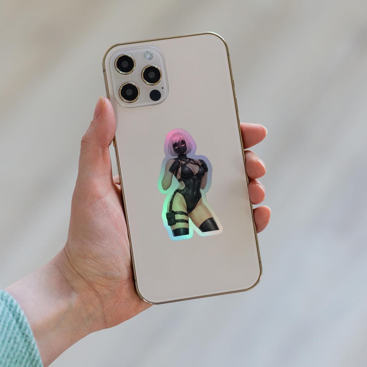 2B Tactical Harness Holographic Sticker | Android Waifu Iridescent Vinyl Decal