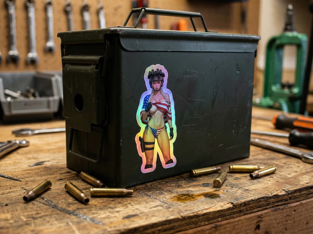 Valkyrie Flag Draped Holographic Sticker | Patriotic Tactical Waifu Decal