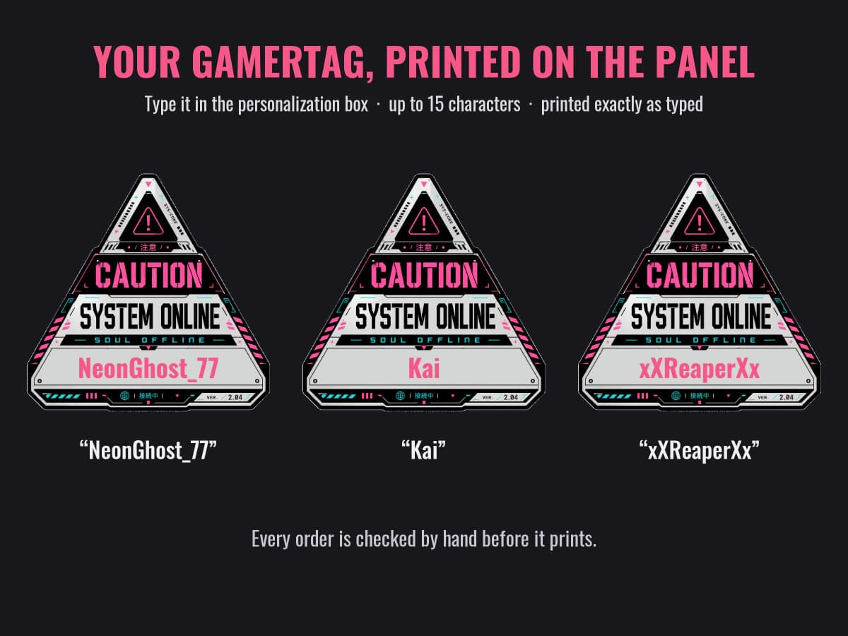 Custom Holographic Name Sticker | Personalized Gamertag Cyberpunk Caution Decal