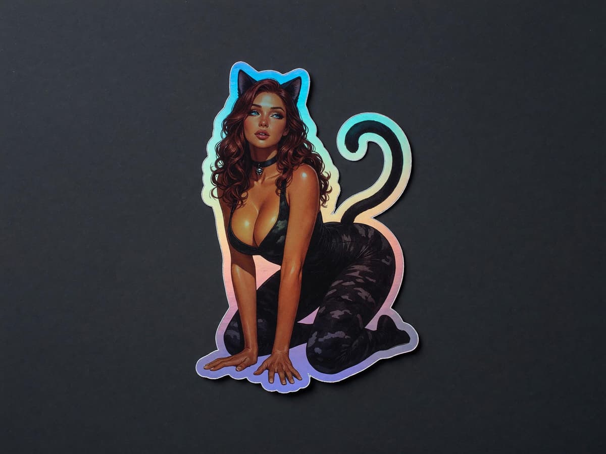 Autumn Catgirl Multicam Holographic Sticker | Tactical Girl Iridescent Vinyl Decal