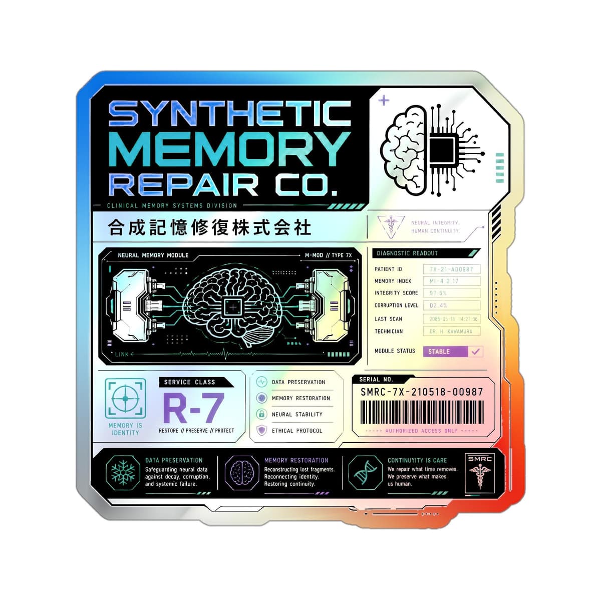 Synthetic Memory Repair Co Holographic Sticker