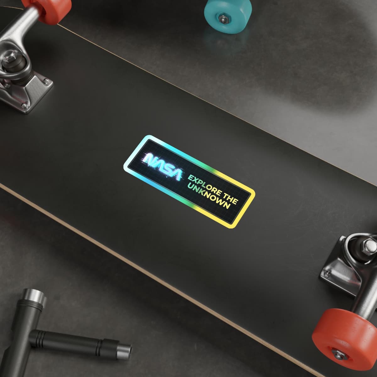 NASA Explore The Unknown Holographic Sticker | Space Mission Neon Bumper Decal