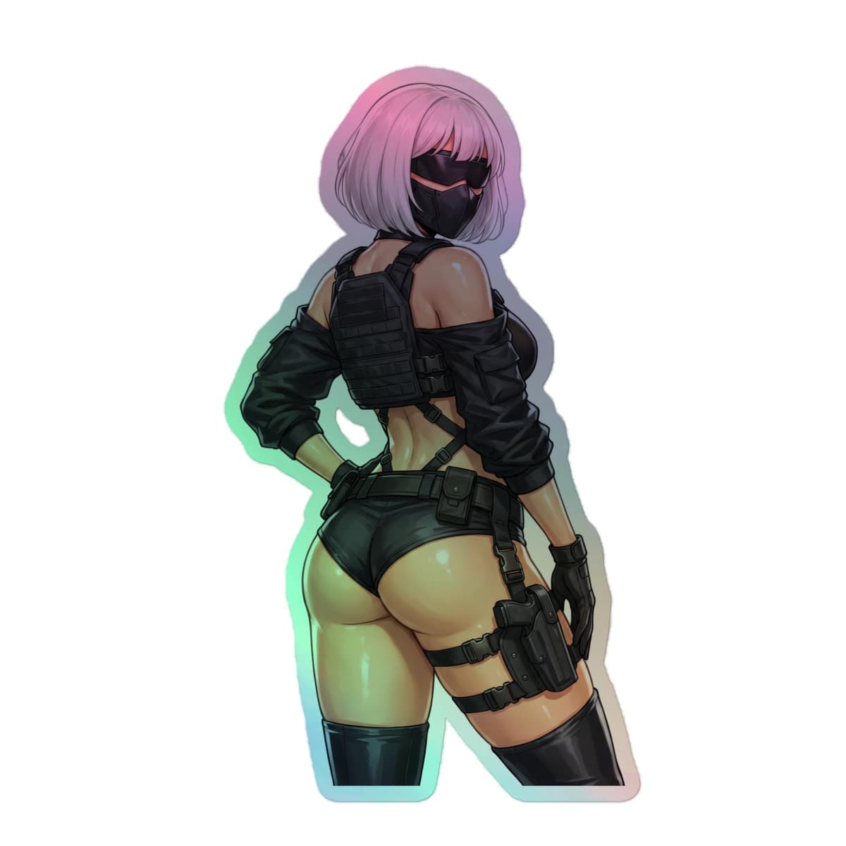 2B Tactical Rear View Holographic Sticker | Android Waifu Iridescent Vinyl Decal