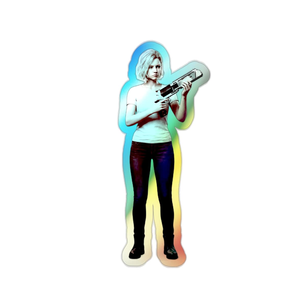 Survivor Girl Requiem Skeptical Holographic Sticker | RE9 Big Gun Meme Holo Decal