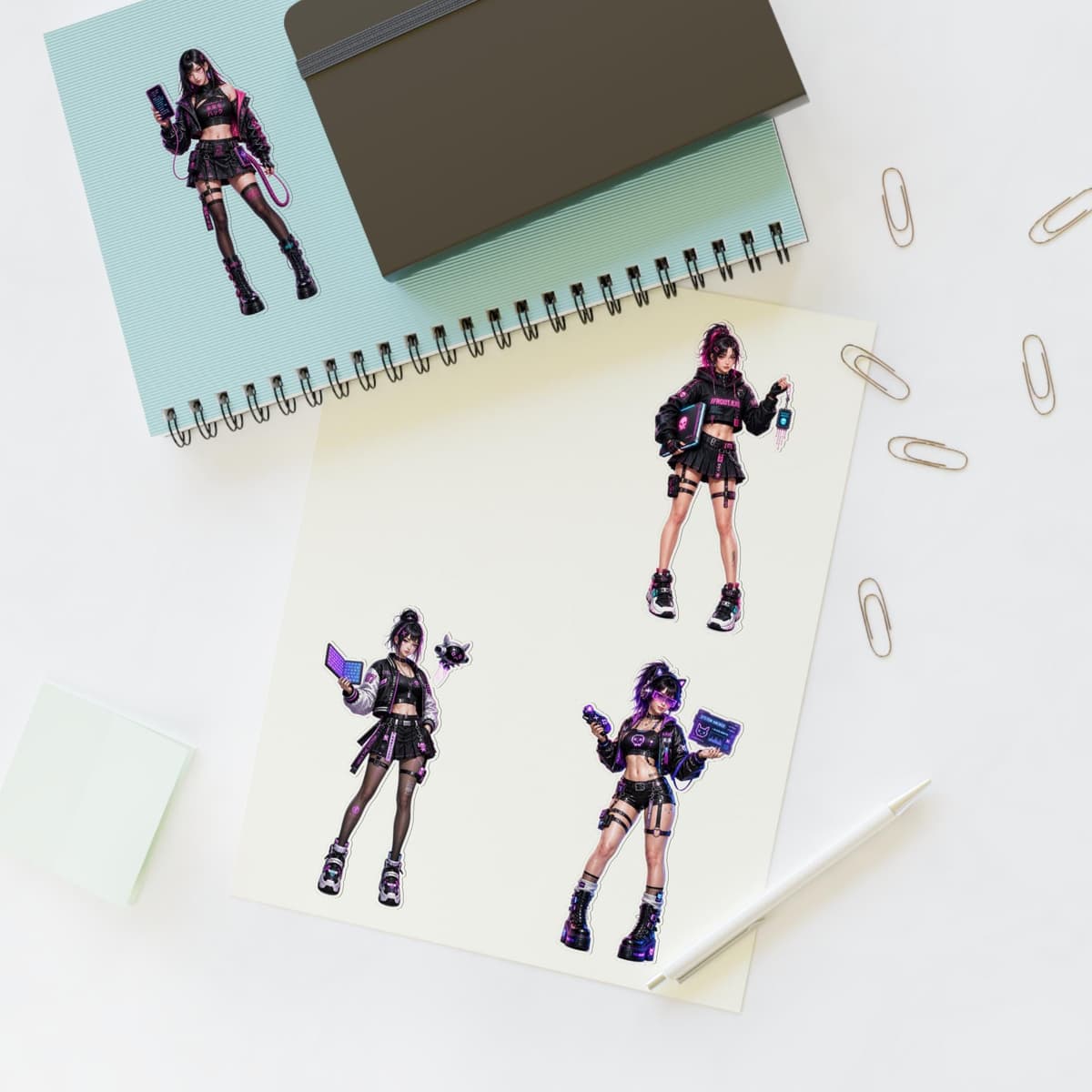 Holographic Cyber Hacker Girl Stickers | Y2K Anime Vinyl Decals (4 Designs)