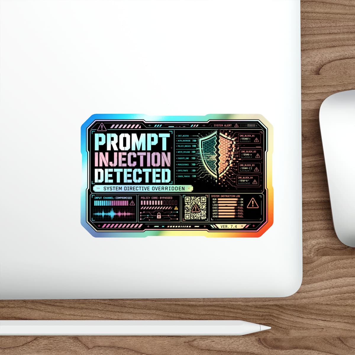 Prompt Injection Detected Holographic Sticker | Cyberpunk AI Warning Decal