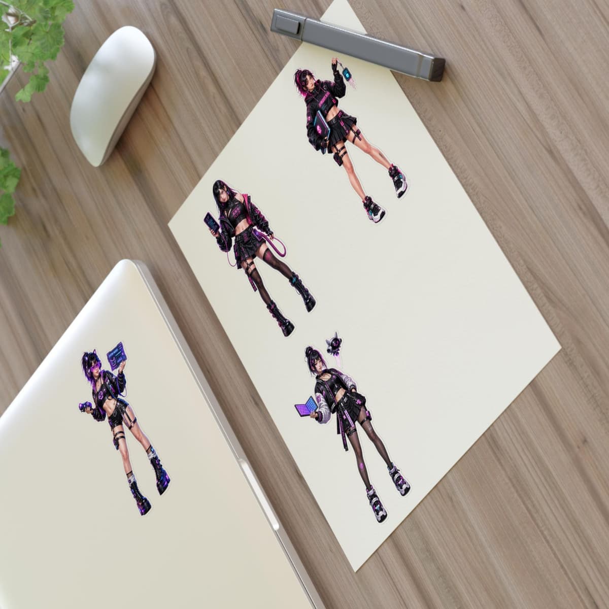 Holographic Cyber Hacker Girl Stickers | Y2K Anime Vinyl Decals (4 Designs)
