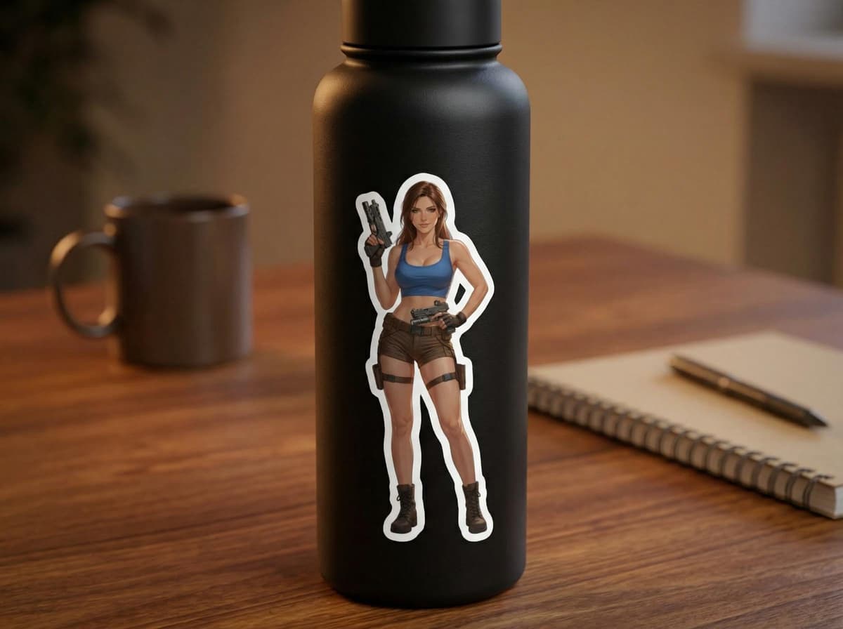 Treasure Hunter Dual Pistol Sticker | Adventure Girl Thigh Holster Vinyl Decal (Kiss Cut)