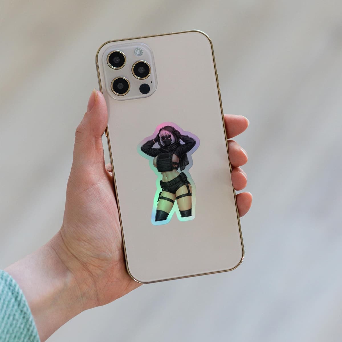 2B Tactical Hood Holographic Sticker | Android Waifu Iridescent Vinyl Decal