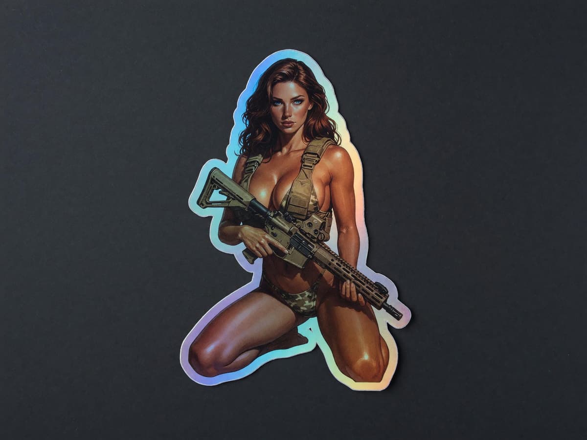 Tactical Girl AR-15 Rifle Holographic Sticker | Gun Girl Iridescent Vinyl Decal