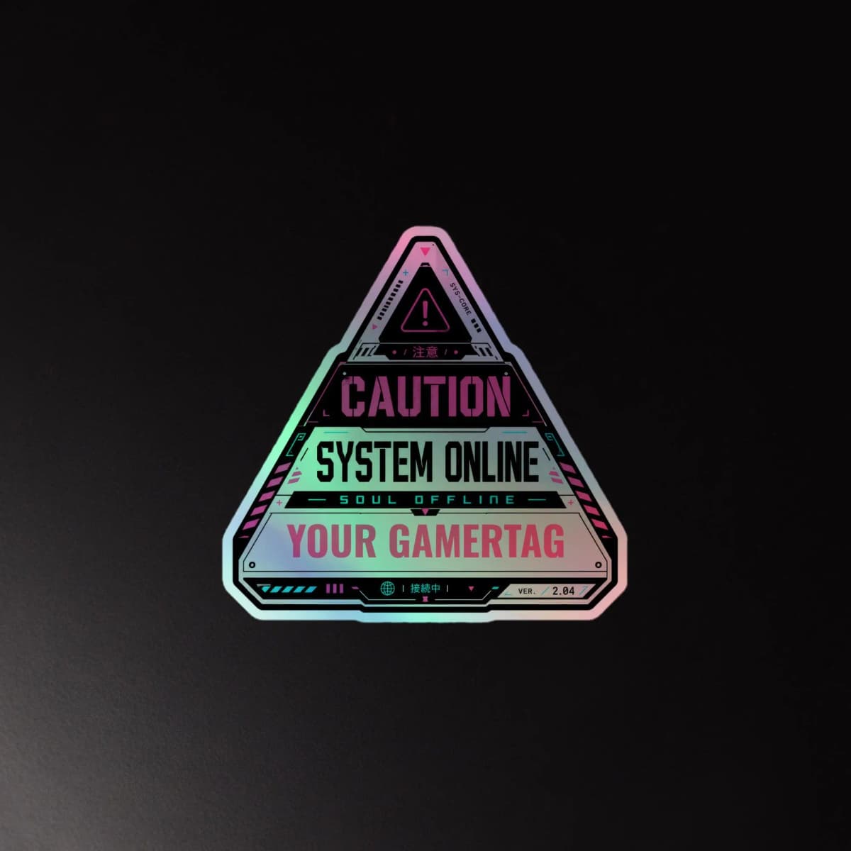 Custom Holographic Name Sticker | Personalized Gamertag Cyberpunk Caution Decal