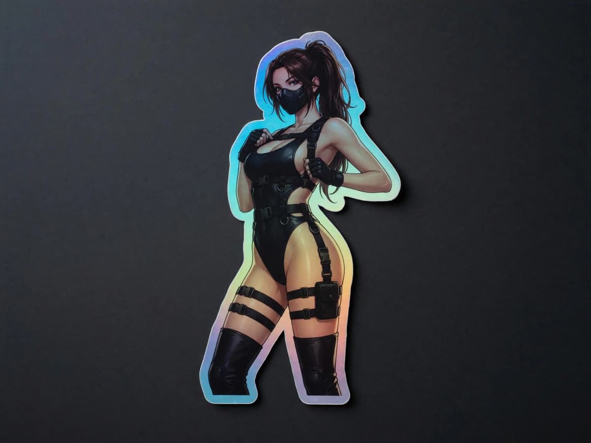 Tactical Girl Harness Strap Holographic Sticker | Operator Pin-Up Iridescent Vinyl Decal