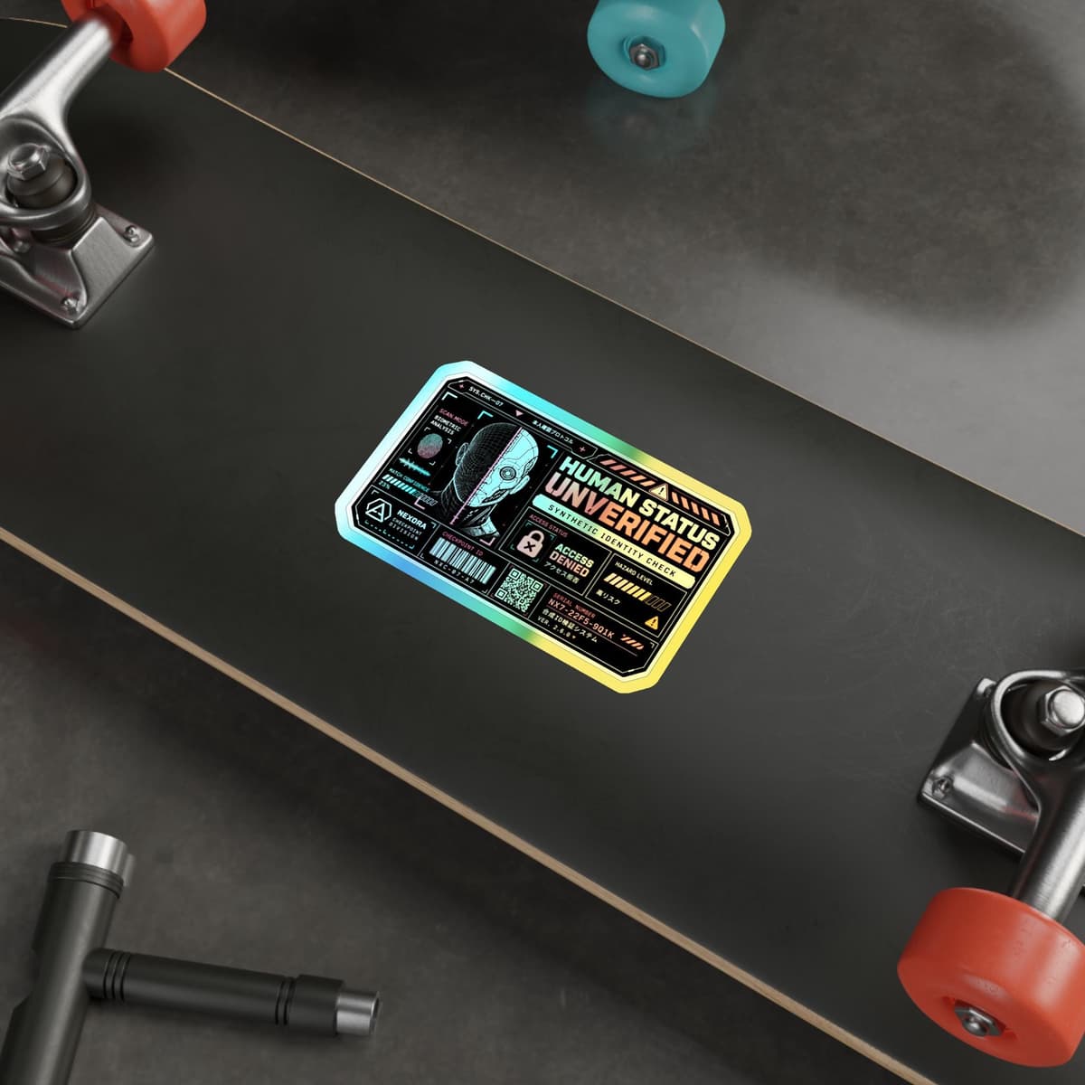 Human Status Unverified Holographic Sticker | Cyberpunk Identity Decal