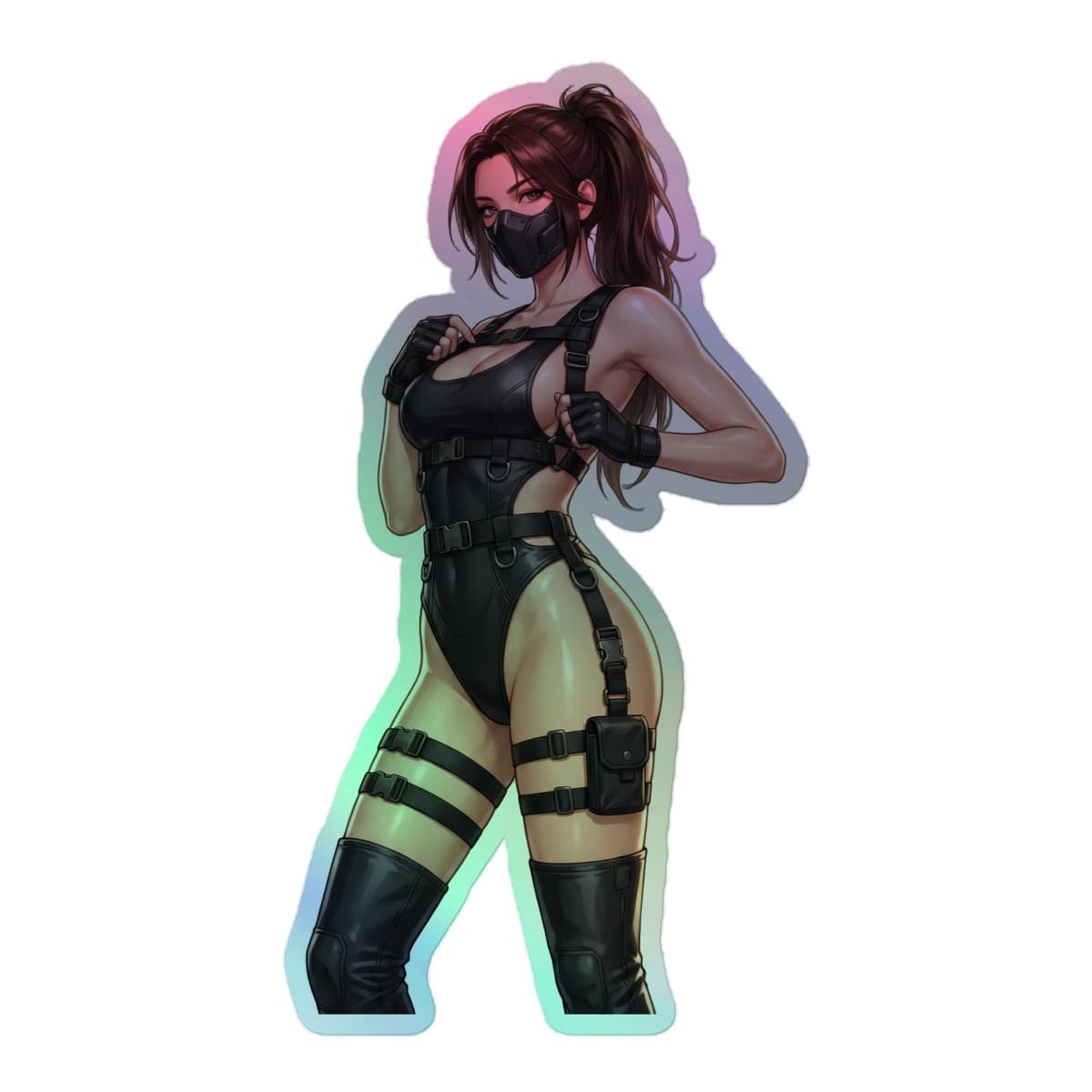 Tactical Girl Harness Strap Holographic Sticker | Operator Pin-Up Iridescent Vinyl Decal