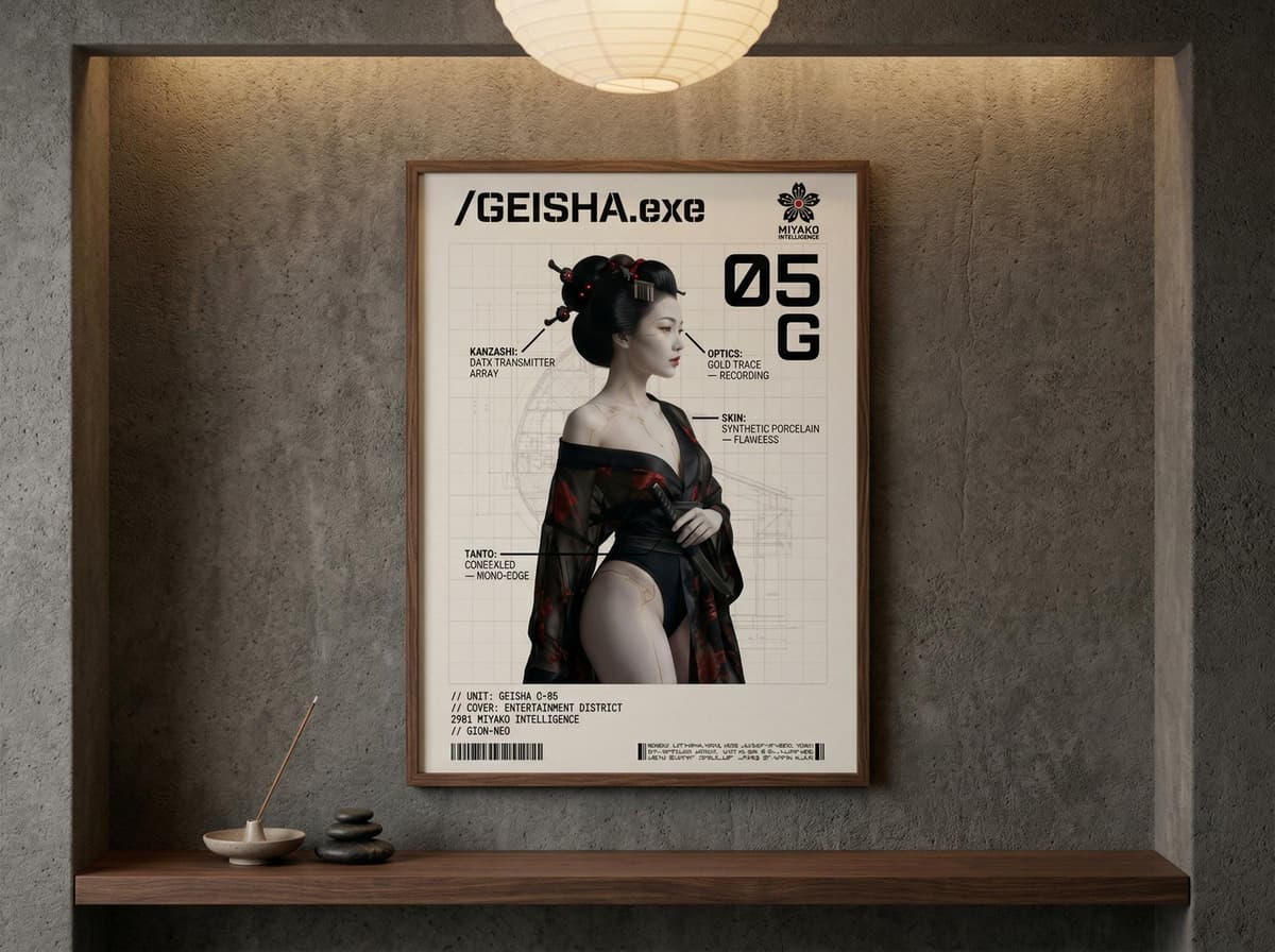 Geisha Operative Poster | Cyberpunk Spy Tactical Dossier Wall Art (Matte Print)