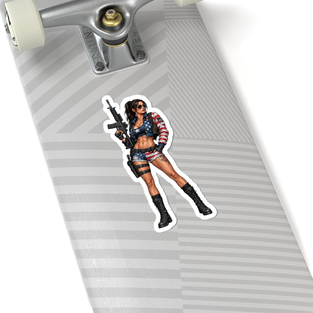American Flag Jacket Tactical Pin-Up Kiss-Cut Sticker | Patriotic Operator Vinyl Decal | Range Girl