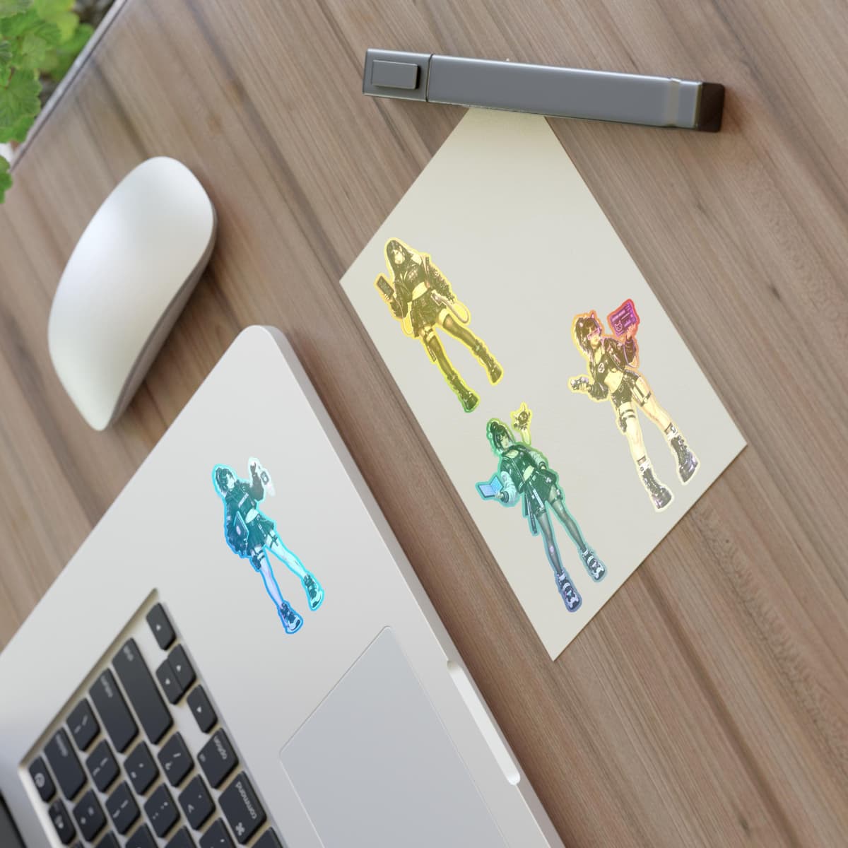 Holographic Cyber Hacker Girl Stickers | Y2K Anime Vinyl Decals (4 Designs)