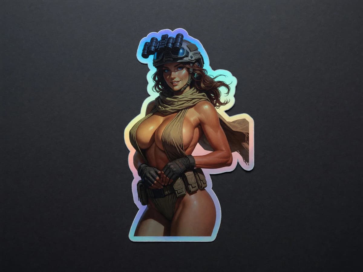 Tactical Girl Night Vision Holographic Sticker | Operator Pin-Up Iridescent Decal