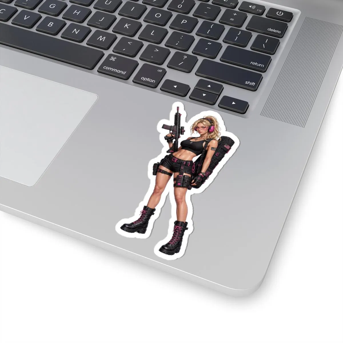 Pink Tactical Operator Pin-Up Kiss-Cut Sticker | Cyber Tactical Waifu Vinyl Decal | Hot Pink Range