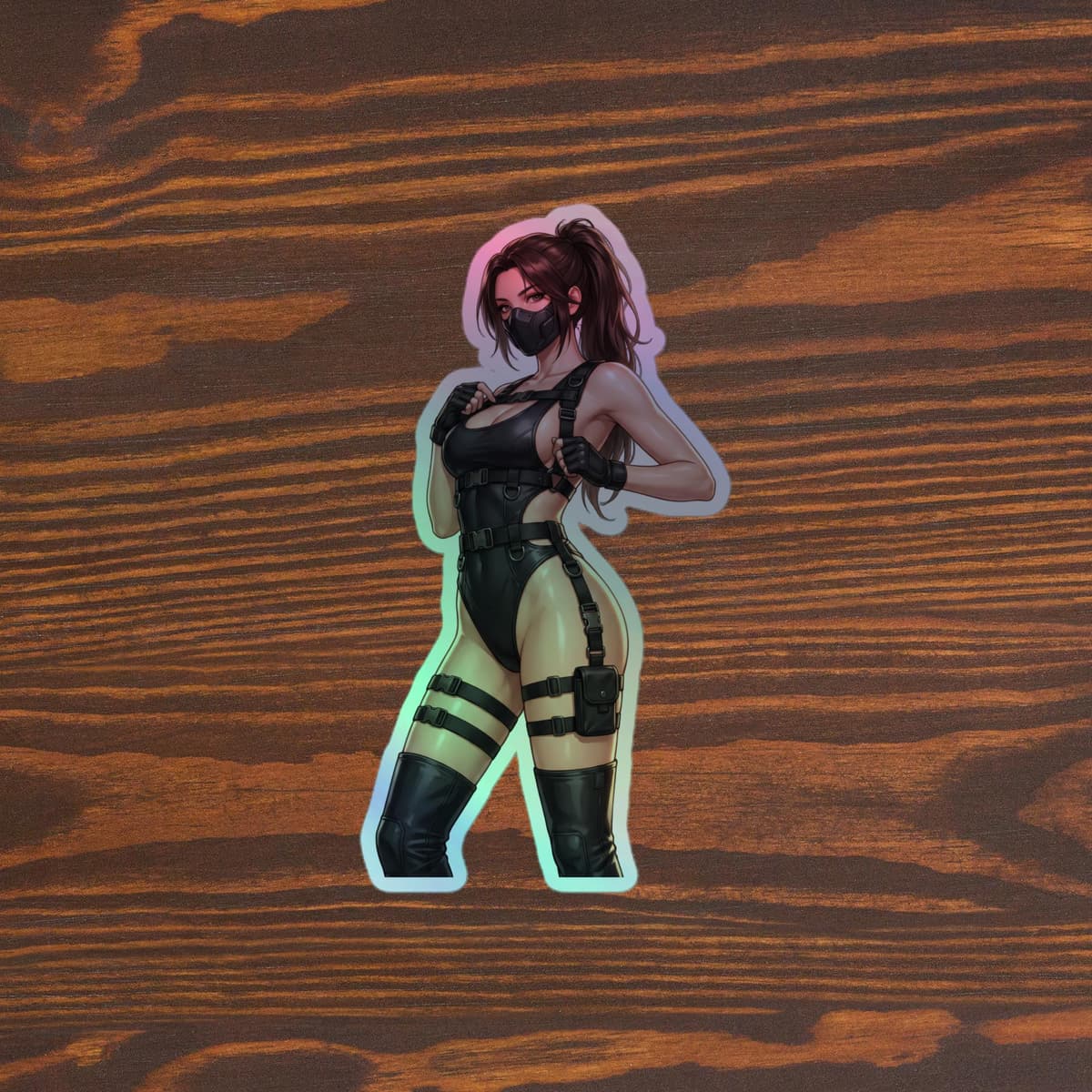Tactical Girl Harness Strap Holographic Sticker | Operator Pin-Up Iridescent Vinyl Decal