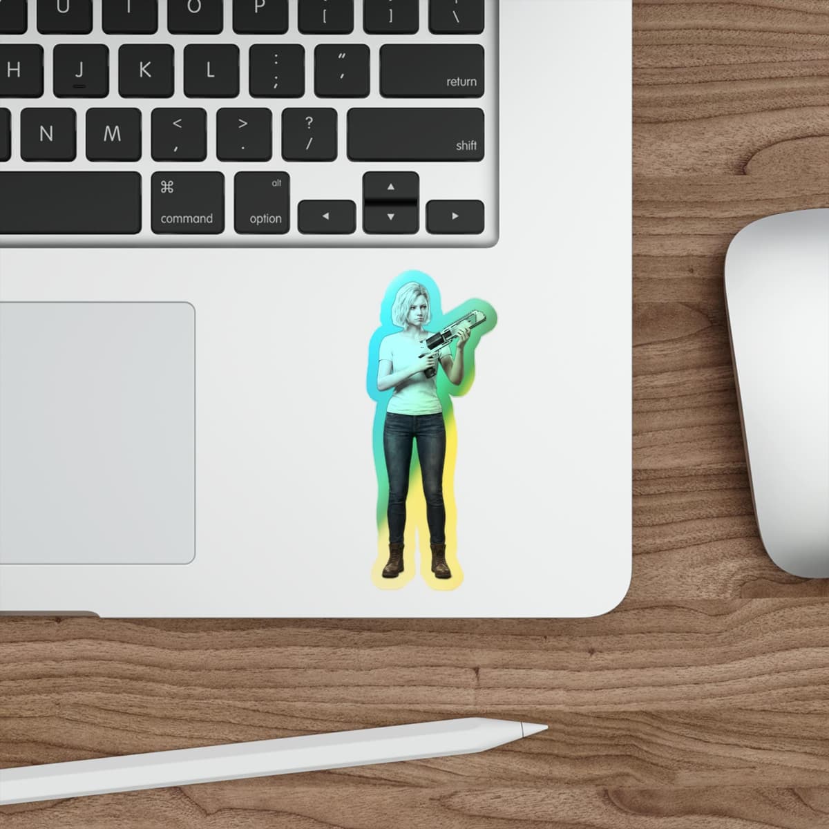 Survivor Girl Requiem Skeptical Holographic Sticker | RE9 Big Gun Meme Holo Decal