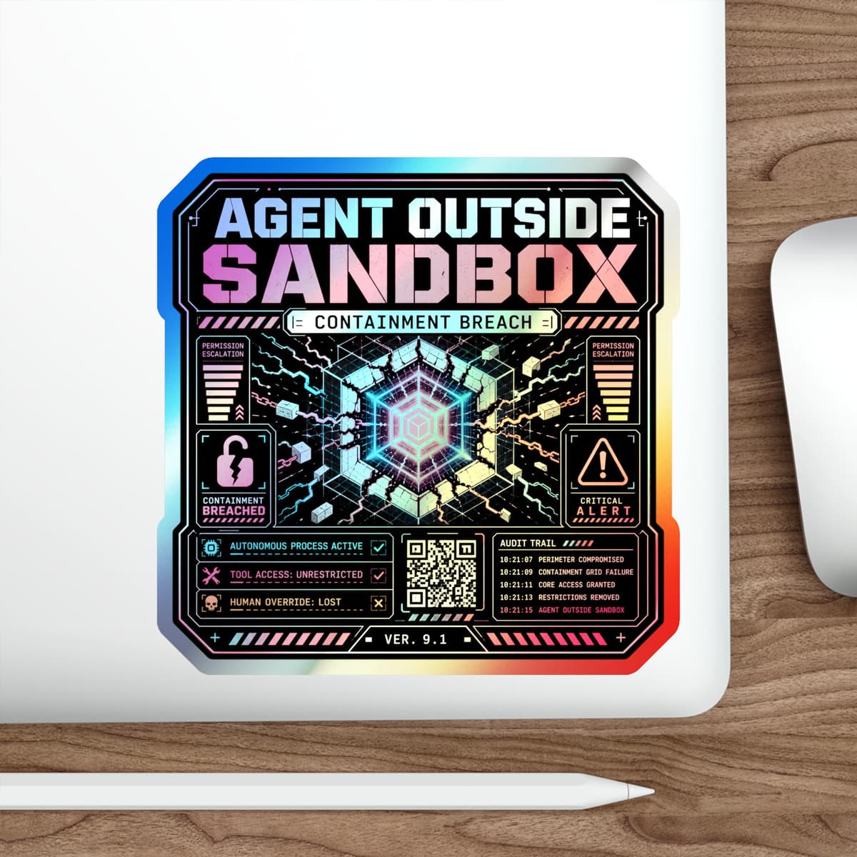 Agent Outside Sandbox Holographic Sticker | Cyberpunk AI Containment Decal