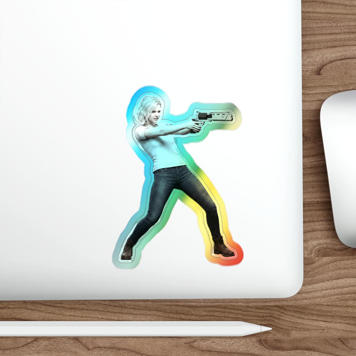 Survivor Girl Requiem Bracing Holographic Sticker | RE9 Big Gun Meme Holo Decal