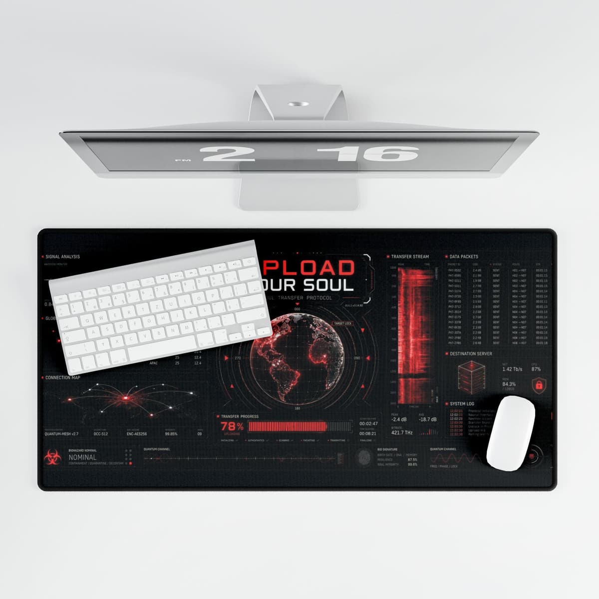 Upload Your Soul Cyberpunk Hacker Desk Mat | Sci-Fi Data Network Gaming Mouse Pad