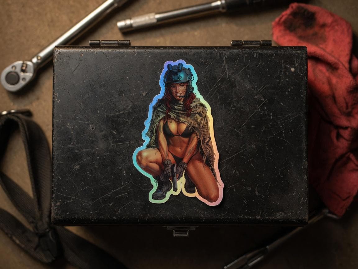 Tactical Girl Ghillie Holographic Sticker | Sniper Waifu Iridescent Vinyl Decal