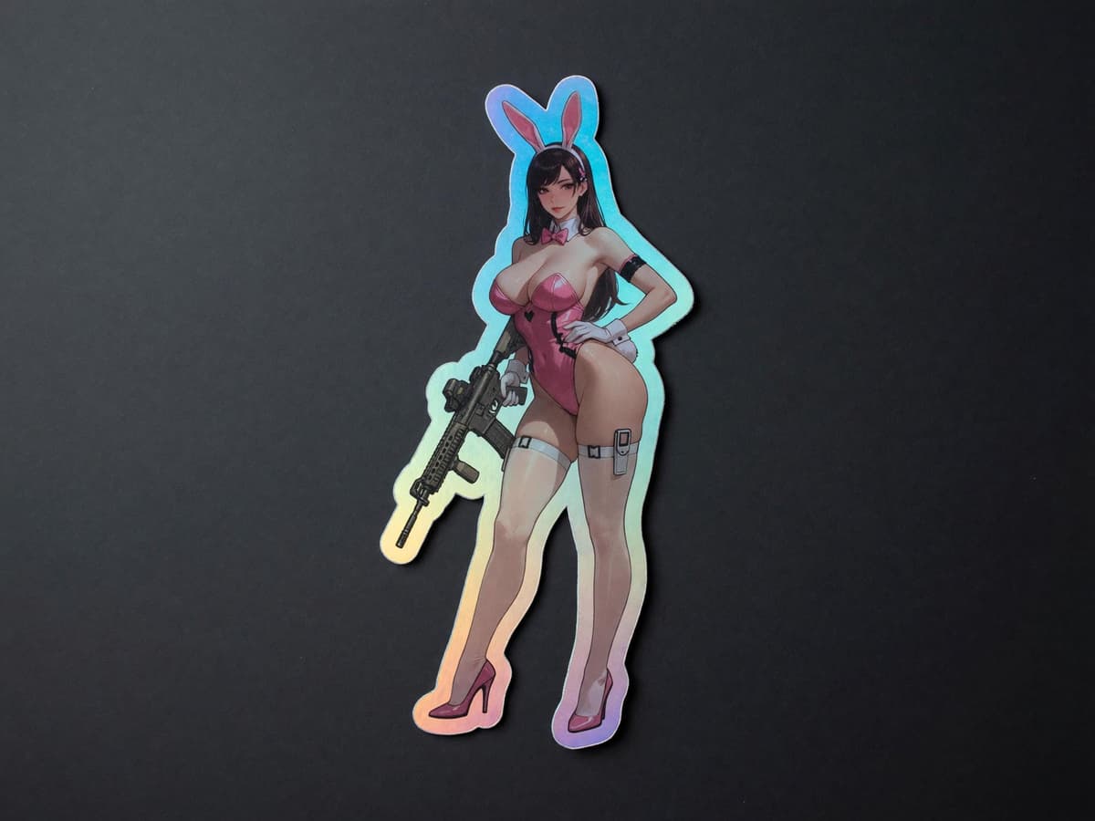 Bunny Pilot Waifu Holographic Sticker | Mech Gamer Girl Iridescent Vinyl Decal