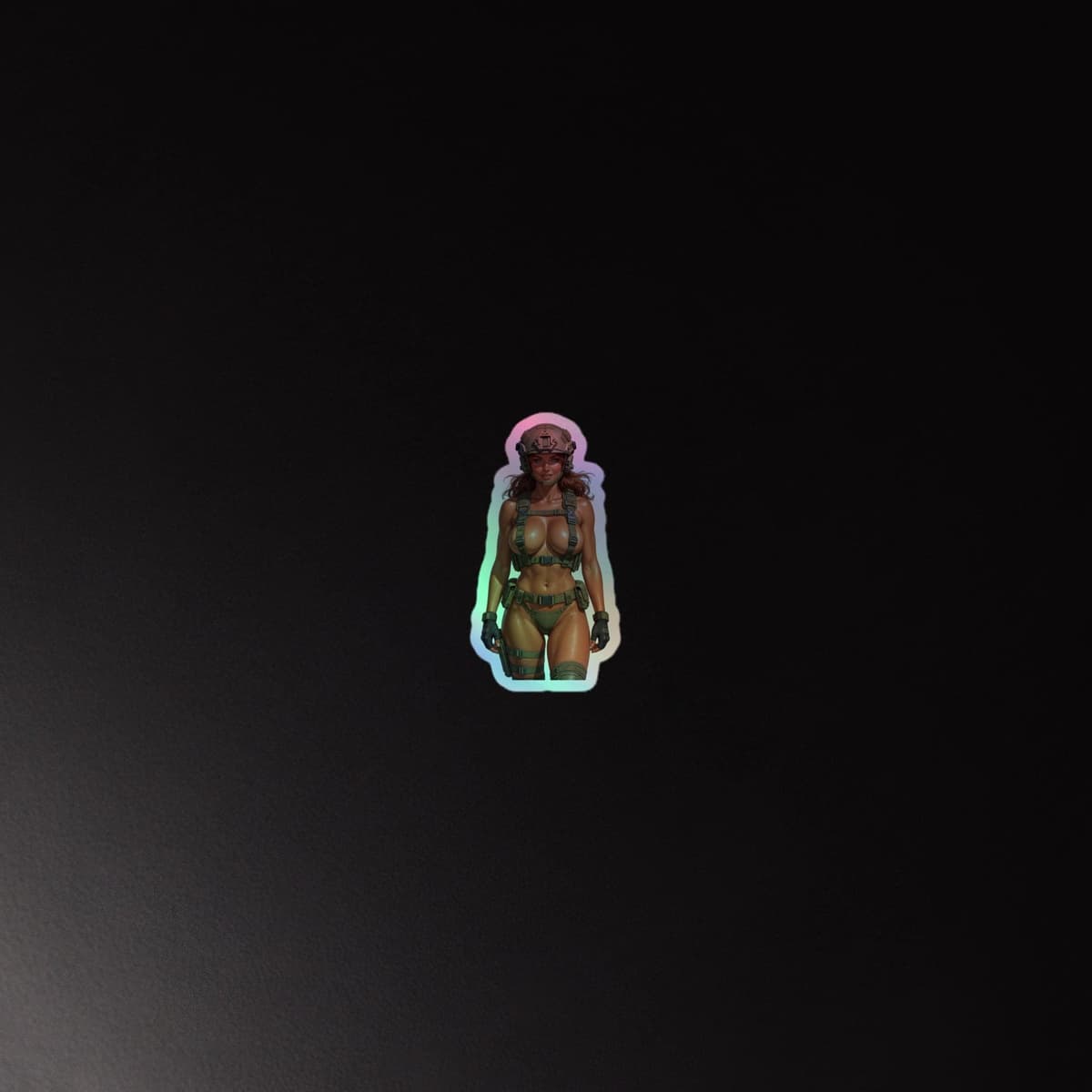 Tactical Girl Chest Rig Holographic Sticker | Military Pin-Up Iridescent Vinyl Decal